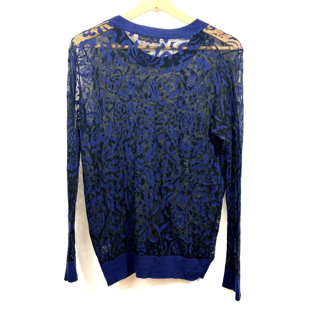 Hinge Nordstrom Blue & Black Damask Sweater Sheer, Size M - Picture 2 of 4